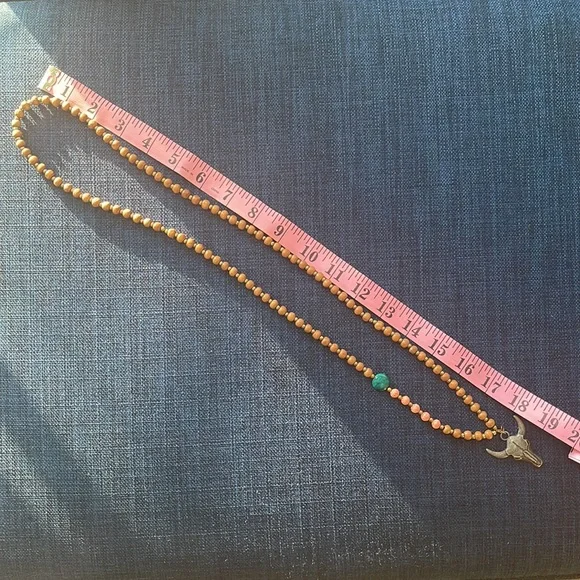 Boho Wooden Bead Bull Skull Necklace - Picture 4 of 7